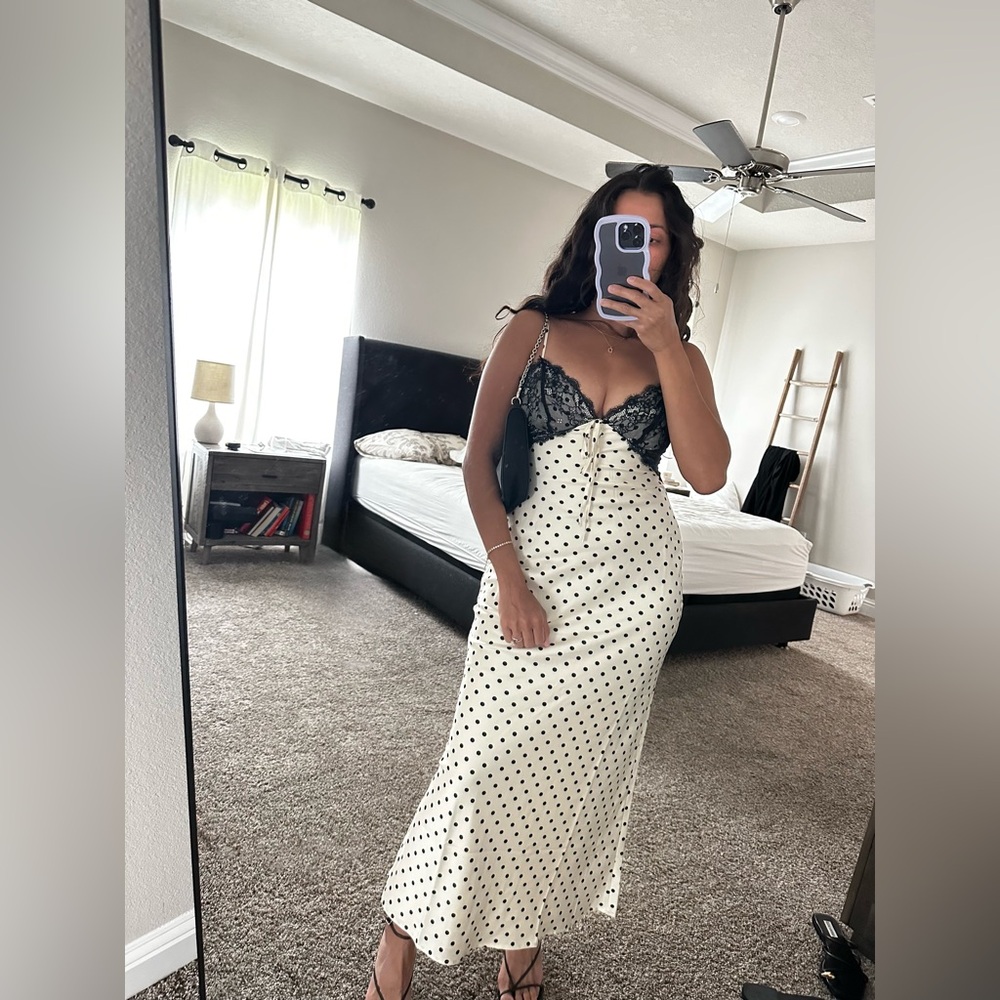 Polka Dot Slip Dress with Lace Trim